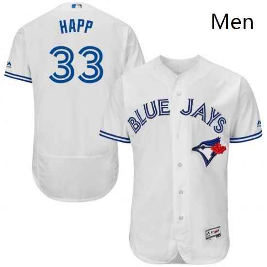 Mens Majestic Toronto Blue Jays 33 JA Happ White Home Flex Base Authentic Collection MLB Jersey